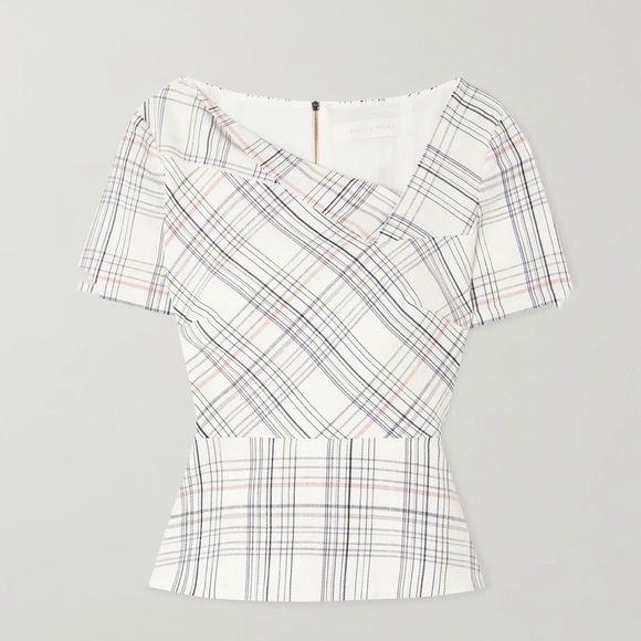 Roland Mouret's ‘Mareham’ Checked Crepe Peplum Top - Picture 2 of 8